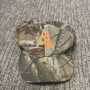 Camouflage Baseball Cap with Orange Logo Vintage Camp Bradley Camo Tree Hat